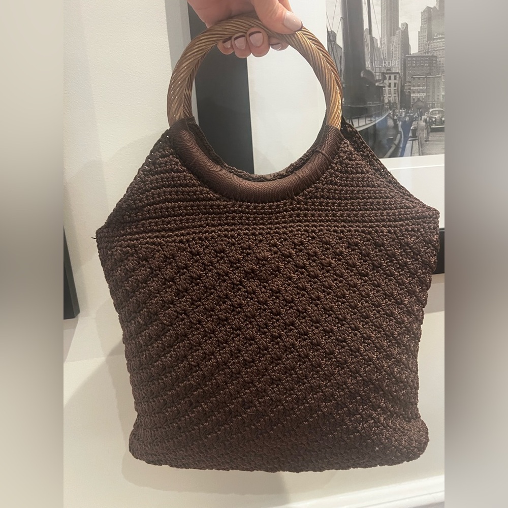 THE SAK Brown Crochet Top Handle Tote Bag